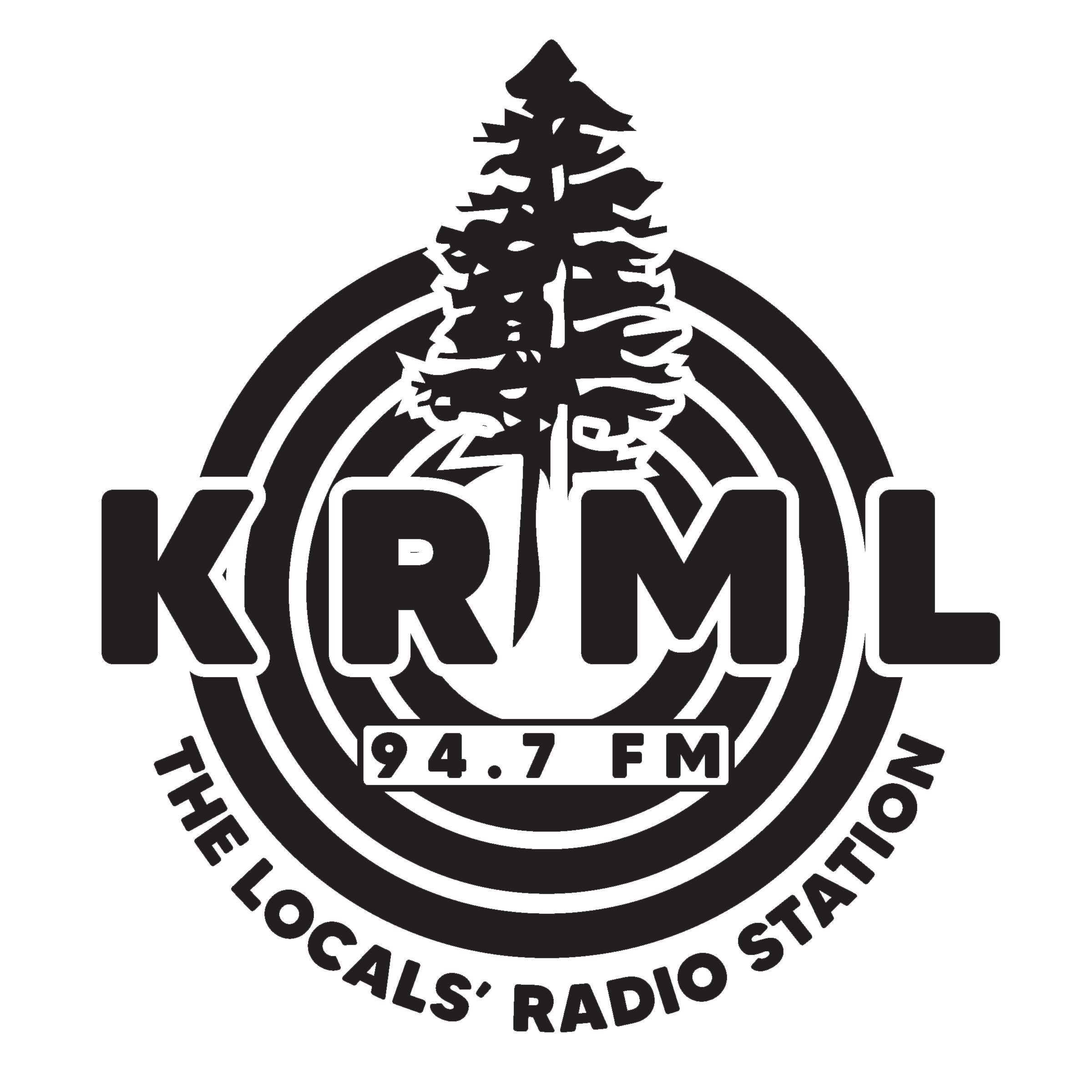 Image of the KRML 94.7 FM Locals' Radio Station logo in black
